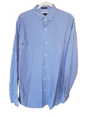 Banana Republic Grant Fit Gingham Checked Long Sleeved Shirt Mens size L Tall